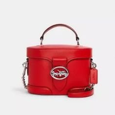 Refined Pebble Leather And Smooth Leather Inside Multifunction Pocket Snap Closure, Fabric Lining Top Handle With 2 1/2" Drop Detachable Strap With 23 1/4" Drop For Shoulder Or Crossbody Wear Bright Poppy Red 7 3/4" (L) X 5 1/4" (H) X 3 3/4" (W) Style No. 5503 ***Please Note For Some Items I Used Stock Photos Along With Actual Photos. Please Let Me Know If You Need Clarification On Which Ones Are Stock Photos.*** Georgie Shoulder Bag Coach, Barrel Bag, Poppy Red, Red Poppies, Pebbled Leather, Coach Bags, Smooth Leather, 4 H, Snap Closure