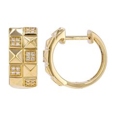 Details: 14k Yellow Gold Pyramid Diamond Huggie 14.5 mm