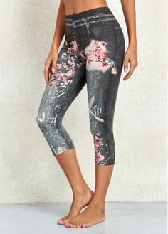 Color:Black;Size:XL;Package Contents:1 X Shorts; Elastic Waist Leggings, Legging Outfits, Stretchy Leggings, Black Floral Print, Floral Leggings, Floral Pants, Active Wear Leggings, Sportswear Women, Bottom Clothes