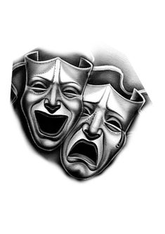 two metal masks with faces on them