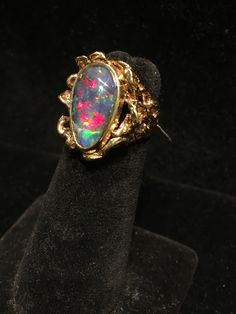 - Do NOT PURCHASE. THIS ITEM HAS SOLD in the gallery - Natural Black Opal, certainly a "doublet", possibly a "triplet", & stunning custom made 14k gold Vintage Estate ring, with wild beautiful free form tapering shank, which appears to me like roots or branches... size 5.5 Stamped 14K Surprisingly hallmark is impossible to make out artist. stone is 5/8" x3/8"  face is 7/8" x 3/4"  3/4" to 7/16" tapering shank / band 624R - This stunning piece is coming from an exciting relationship with a well k Unique Formal Opal Ring In 14k Gold, Unique 14k Gold Opal Ring For Formal Occasions, Witcher Geralt, The Witcher Geralt, Jewelry Gallery, Estate Ring, Estate Rings, Santa Fe Nm, Black Opal