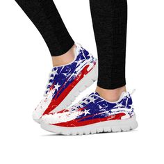 USA Flag Sneakers Running Shoes For Ladies Lightweight construction with breathable mesh fabric for maximum comfort and performance. Lace-up closure for a snug fit. High quality EVA sole for traction and exceptional durability. Comfort and Performance: Our double-padded side liners provide exceptional support and stability. From everyday use all the way to serious training, this sole provides stability and superior traction. - We've tested our sneakers on the road and trail and they have never l Shoes For Ladies, Military Mom, Unicorn Funny, Sneakers Running, Husband Shirts, Loose Shirts, Eva Sole, Us Flag, Usa Flag