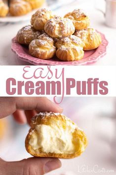 an easy cream puffs recipe on a pink plate