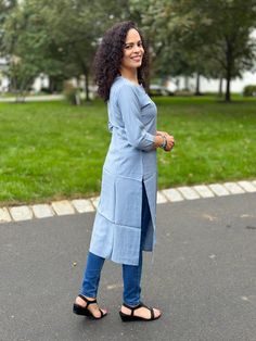 This grey kurta for women features rayon fabric for a comfortable and soft feel. The 3/4th sleeves and front button design make it a simple yet stylish choice for any occasion. An industry expert pick for easy and elegant dressing. A classic wardrobe staple this Kurta features a flattering a-line silhouette, designed to provide a comfortable fit. The figure-flattering design makes this kurta ideal for any occasion. Note : Please size up as Kurta fits snug. Fit: Regular Fit Fabric: Rayon Neck: Ro Casual Straight Kurta For Work, Grey Kurta Women, Classic Wardrobe Staples, Button Design, Sleeves Pattern, Elegant Dresses, Comfort Fit, Wardrobe, Grey