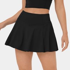 New With Tags Black 77% Nylon, 23% Elastane Black High Waist Lined Tennis Skirt, Black Stretch Tennis Skirt With Lining, Black Lined Short Tennis Skirt, High Waist Black Tennis Skirt, Black High Waist Tennis Skirt, Black Stretch Skort With Lined Skirt, Black Stretch Lined Skort, Black Flared Tennis Skirt With Stretch, Black Stretch Flared Tennis Skirt