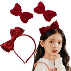 PRICES MAY VARY. Red Velvet Bow Headband：You will receive a burgundy velvet bow headband and 2 pieces of velvet bow hair clips, a large number of styles enough to meet your daily needs of styling Red Velvet Material：Our red velvet bow headband and velvet bow hair clips are made of high quality velvet material. Soft and comfortable, with bright colour, the whole hair bows and barrettes exude sophistication and make your hairstyle stand out Easy to wear：Red velvet headband measures approximately 4 Red Bow Headband, Bow Headbands, Red Headband, Headband For Women, Wear Red, Velvet Headband, Burgundy Velvet, Halloween Outfit, Fancy Dresses Party