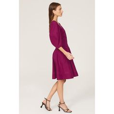 Purple cotton blend (70% Cotton, 30% Polyester). A-line. Short sleeves. V-neck. Back zipper closure. 33" from shoulder to hemline. Imported. Godet Dress, Rent The Runway, Closet Designs, 3.1 Phillip Lim, Phillip Lim, Belted Dress, Puff Sleeve, A Line, Cotton Blend