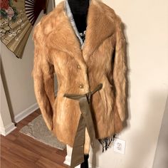 A Beautiful Fur Coat Never Worn Beige Fur Coat With Faux Fur Trim For Spring, Long Sleeve Fur Coat For Spring Formal Occasions, Formal Long Sleeve Fur Coat For Spring, Spring Formal Long Sleeve Fur Coat, Formal Spring Long Sleeve Fur Coat, Cream Fur Coat With Faux Fur Trim For Spring, Fitted Beige Fur Coat With Faux Fur Lining, Fitted Brown Fur Coat For Spring, Fitted Mink Colored Outerwear For Spring