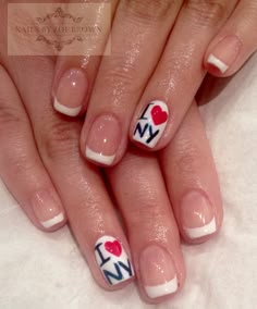 I love New York CND shellac French twist manicure Cdg French Tip Nails, New York City Inspired Nails, New York Inspired Nails, New York City Nails, New York Nails Designs Nyc, Nails Nyc Art Designs, Cdg Nails French Tip, I Love Ny Nails, Nyc Nails Designs