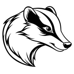 an animal's head is shown in black and white, with the word badger on it