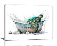 a painting of a turtle in a bathtub with the words get well written on it