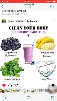 a cell phone with an image of blueberry smoothie