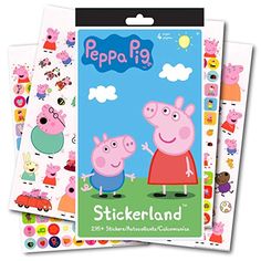 pep pig stickers are on display in front of a pink background with the words pep pig