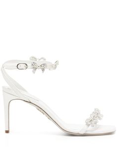 ivory white leather round open toe bow detailing crystal embellishment buckle-fastening ankle strap 800high heel branded leather insole leather sole Rene Caovilla, Crystal Embellishment, Ivory White, Leather Fabric, Bow Detail, White Leather, Women's Shoes Sandals, Leather Sandals, Ankle Strap