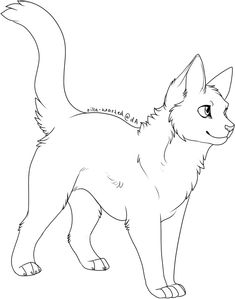 a drawing of a cat that is looking at the camera, with its tail spread out