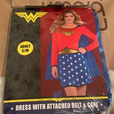 a woman in a wonder costume is shown on the packaging label for an adult sized doll