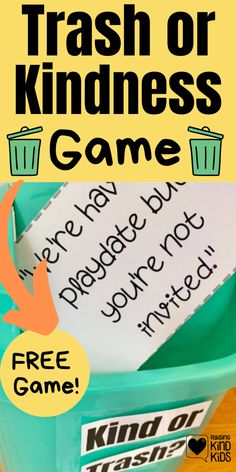 a trash can with the words trash or kindness game on it and a free printable