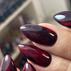 Dark Red Fall Nails Design, Cherry Wine Nails With Design, Dark Nails Halloween, Two Short Nails, Fall Nail Art Ideas, Vampire Nails, Wine Nails, Creative Nail Art, Fall Nail Art Designs