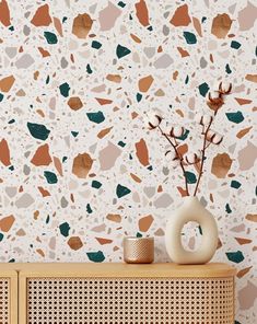 Neutral and Emerald Terrazzo Self Adhesive Wallpaper Terrazzo Wall, Modern Terrazzo, Terrazzo Print, Color Wallpaper, Glass Furniture, Vinyl Paper, Wallpaper Size, Watercolor Leaves, Adhesive Wallpaper