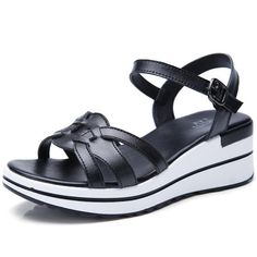 Synthetic Open Toe Sandals With Tang Buckle, Wedge Sandals With Strap And Closed Toe, Leather Sandals With Low Heel And Strap, Summer Wedge Sandals With Tang Buckle, Leather Closed Toe Wedge Sandals With Adjustable Strap, Trendy Heels, Shoes World, Beach Flip Flops, Fashion High Heels