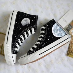 Sole+Material:+Rubber Upper+material:+Canvas Colour:+Black Size:+35,+36,+37,+38,+39,+40,+41,+42,+43 eu35+=+225mm, eu36+=+230mm, eu37+=+235mm, eu38+=+240mm, eu39+=+245mm, eu40+=+250mm, eu41+=+255mm, eu42+=+260mm, eu43+=+265mm, if+your+foot+is+wide,+it+is+recommended+to+buy+one+more+ya... Moon Shoes, Moon In The Sky, Loafers Outfit, Tennis Shoes Outfit, Converse Sneakers, Nike Cortez