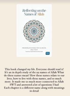 a book with the title reflecting on the names of alhan written in arabic and english