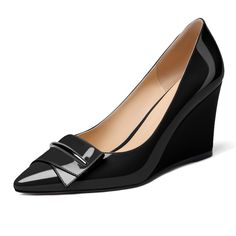 PRICES MAY VARY. 🐹👗【Heel Height】Heel measures approximately 3.5 inch/8.5cm. Classic Pointed toe wedges strap provide you a comfortable and gentle fit, offering every step stable and elegant. 🐹👗【Comfort High Heels 】Lightweight and wedge pumps high heels with pointed toe with bow design, these wedges pumps are always classic. 🐹👗【Occasions】Featuring a pointed toe, wedge with bow high heels, slip On design for easy on and off, putting a perfect finish on any outfit for Wedding, Date, Cocktail, Elegant High Heel Wedge Sandals For Evening, Spring Formal Patent Leather Wedge Sandals, Elegant Wedge Sandals With Platform And Block Heel, Elegant Pointed Toe Wedge Sandals For Summer, Patent Leather Wedge Sandals For Evening, Elegant Party Wedge Sandals With 4-inch Heel, Elegant High Heel Wedge Sandals For Formal Occasions, Elegant Patent Leather Wedge Sandals For Party, Elegant Pointed Toe Wedge Sandals For Spring