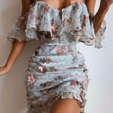 Fashionable Dress. Its Beautiful Ready For Going Out. Can Be Used As A Cocktail Dress. Very Stylish. Flower Print Dress Summer, Neck Flower, Print Summer Dress, Pink Summer Dress, Ruched Bodycon Dress, Sunglasses Men, Print Chiffon, Flower Dresses, Bodycon Mini Dress