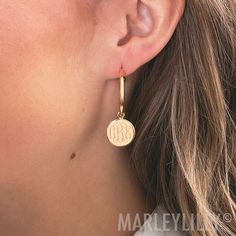 gold monogrammed hoop earrings Elegant Personalized Hoop Earrings, Trendy Personalized Round Hoop Earrings, Initials Round Earrings Gift, Trendy Personalized Metal Hoop Earrings, Elegant Gold Monogram Earrings, Monogram Earrings, Marley Lilly, Gold Monogram, Gold And Silver