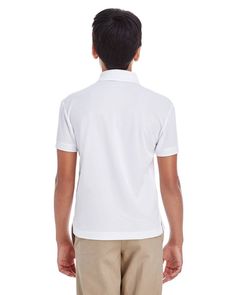 Youth Origin Performance Piqué Polo - WHITE - L | Core 365 Youth Origin Performance Piqué Polo Shirt in White Size Large | Polyester Basic White Collared Polo Shirt, White Collared Basic Shirt, Basic White Collared Shirt, White Polo Collar Basic Top, Basic White Polo Collar Top, Basic White School Shirt, Basic White Collared T-shirt, Polo Style, Print Logo