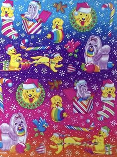 an image of christmas wrapping paper with bears and snowflakes on it, including candy canes