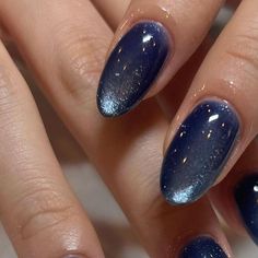 Clear Glitter Nails, Elegant Touch Nails, Simple Gel Nails, Blue Nail Polish, Blue Nail, Elegant Nails