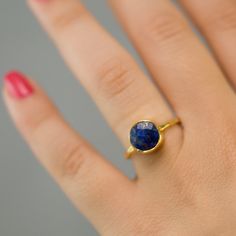 "Blue Lapis Lazuli Stackable Ring, available in 18K Gold Vermeil or 925 Sterling Silver. Please select size and metal option from drop down menu. This listing is for the following 1 (ONE) ring: ✦Gemstone: Lapis Lazuli ✦Stone Cut: Round, Square, or Teardrop ✦Stone Size: Approximately 9mm (0.35\") ✦Metal: 18K Gold Vermeil or 925 Sterling Silver *Because we use natural stones, the stones may vary slightly in shape, size and color. *Each item is packaged individually in a GIFT BOX Please view my ful September Birthstone Ring, Ring Blue Stone, Ethical Engagement Ring, September Birthstone Rings, Lapis Ring, Teardrop Ring, Cushion Cut Ring, Lapis Lazuli Ring, Blue Stone Ring