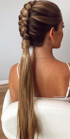 Fashion Braids Hairstyles, 1 Dutch Braid, Wedding Braid Ponytail, Infinity Braid Hairstyles, Sleek Hair Up, Low Ponytail Braid Hairstyles, Half Tail Hairstyles, Braided Ponytail Wedding, French Braid Hairstyles Half Up