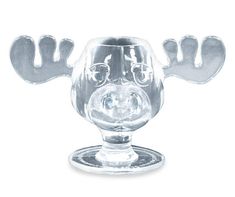 a glass cup with an animal's head on it