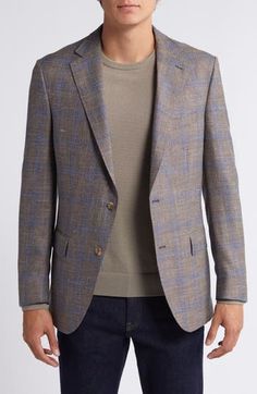 Sharpen your outerwear rotation with this luxurious Italian wool-blend sport coat made with a touch of silk and breathable linen. 30" length (size 40) Front button closure Notched lapels Chest welt pocket; front flap pockets Side vents Partially lined 82% wool, 11% silk, 7% linen Dry clean Made in Portugal Brown Fits, Rollerball Perfume, Fragrance Design, Fabric Gift Bags, Peter Millar, Nordstrom Store, Fabric Gifts, Free Fabric, Sport Coat