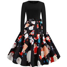 Season: Spring,Autumn,WinterSize: S, M, L, XL,2XLColor: Red,Black,WhiteNeckline: Round NeckSleeves:FullStyle: Holiday,CutePattern Type: PrintDress Length: Knee LengthOccasion: Street,PartyPackage Contents: 1* Dress, without Accessories Black Festive Dress For Fall, Black Long Sleeve Christmas Dress, Black Dress For Fall Festival, Long Sleeve Holiday Dress For Fall Party, Long Sleeve Holiday Dress For Christmas Party, Black Dresses For Fall Holiday Party, Multicolor Knee-length Winter Dress, Black Christmas Dress For Festive Occasions, Black Fitted Christmas Dress