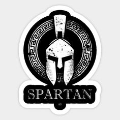 the spartan logo is shown in black and white, with an image of a helmet on it