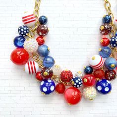 Lenora Dame Americus Charm Necklace - Etsy Patriotic White Jewelry For 4th Of July, Patriotic White Jewelry With Colorful Beads, Red Patriotic Necklace For 4th Of July, Patriotic Round Beads Necklace As Gift, Patriotic Round Beads Necklace Gift, Red Jewelry With Colorful Beads For 4th Of July, Blue Beaded Necklaces For 4th Of July, Blue Beaded Necklace For 4th Of July, Patriotic Blue Beaded Necklaces