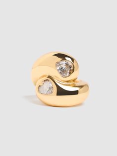 Gold-colored brass. Crystal stones Modern Gold Ring With Large Stone, Modern Gold Rings With Large Stone, Modern Gold Rings With Stones, Timeless Pearly, Chunky Ring, Chunky Rings, Crystal Stones, Jewelry Inspo, White Ring