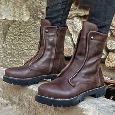 Category:Boots; Upper Materials:PU; Embellishment:Splicing; Season:Fall,Winter; Gender:Men's; Activity:Walking; Toe Shape:Round Toe; Style:Classic,Vintage; Boot Shaft:Booties / Ankle Boots; Outsole Materials:Rubber; Occasion:Daily; Closure Type:Lace-up; Function:Waterproof; Pattern:Solid Colored; Listing Date:10/13/2023; 2024 Trends:Retro,Motorcycle Boots,Biker boots; Size chart date source:Provided by Supplier. Brown Fall, Men’s Boots, Box Diy, St Valentin, Biker Boots, Sole Shoes, Motorcycle Boots, Mens Shoes Boots, Mid Calf Boots