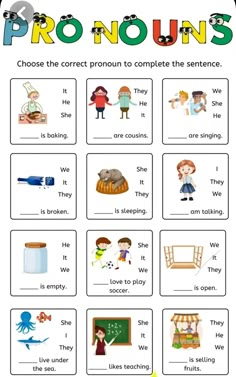 an english worksheet with the words pronouns and other things in it