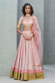 Pink lehenga with sequin embellished border on a floral foil patterned base. Comes with matching embellished blouse and embroidered dupatta.
Components: 3
Pattern: Embroidered
Type Of Work: Sequin, trim,Floral
Neckline: Sweetheart
Sleeve Type: Half
Fabric: Chanderi, Organza 
Color: Pink
Other Details: 
Note: Jewellery worn by the model is not for sale
Occasion: Sangeet,Mehendi and Haldi,Cocktail - Aza Fashions Satin Lehenga Designs, Blouses Modern Design, Lehanga Blouses Modern, Lehanga Blouses Modern Design, Modern Lehangas, Desi Party, Satin Lehenga, Chinese Fancy Dress, Desi Vibes