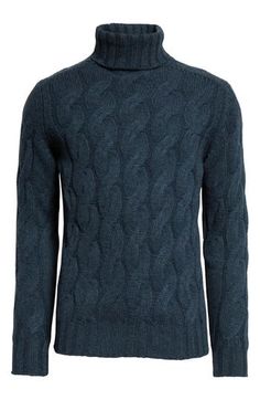 This staple sweater from the British label is rendered in a versatile blue hue and knit from pure cashmere with chunky cables for textural allure. 26 1/2" length (size Medium) Turtleneck Long sleeves Ribbed cuffs and hem 100% cashmere Dry clean or hand wash, dry flat Made in Italy Designer Clothing Cable Stitch, Cashmere Turtleneck, Blue Hues, Turtleneck Sweater, Designer Clothing, Cashmere, Turtle Neck, Dry Clean, Cable