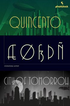 Quincento, pronounced queen-chento, is an Art Deco-inspired font defined by its use of verticals and geometric shapes. This all-caps display font alternates between sleek, thin curvature and sharp 90-degree angles. Poster Restaurant, Logo Restaurant, Lower Case