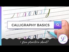 a hand holding a pen and writing on a piece of paper with the words calligraphy basics