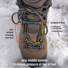 an image of the inside of a pair of snow boots with instructions on how to lace them