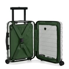 Traveler's Choice's Millennial II Transparent Carry-On luggage serves up both fashion and function by allowing style-conscious travelers to show off their latest travel gear. Versatile enough for any travel adventure, the suitcase’s sleek yet protective hard shell, made from 100% pure polycarbonate materials, ensuring its quality of translucency. The TSA combo lock keeps your belongings safely tucked away, while the 360-degree Cyclone Spinner Wheels allow for optimal mobility and maneuverability. Functional Green Luggage For On-the-go, Practical Green Luggage With Sleeve, Versatile Green Travel Accessories With Luggage Sleeve, Modern Nylon Travel Case, Modern Rectangular Luggage For Outdoor Activities, Functional Portable Luggage For Overnight Trips, Modern Green Travel Cases, Green Nylon Luggage With Luggage Sleeve, Green Nylon Luggage With Sleeve