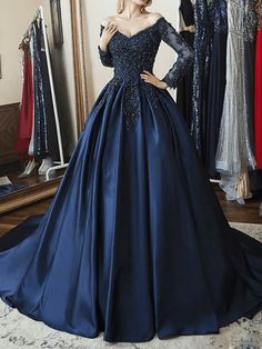 Burgundy Prom Dress Lace, Navy Blue Ball Gown, Prom Dress Short Lace, Cheap Evening Gowns, Blue Ball Gown, Ball Gown Prom Dress, Red Lace Prom Dress, Long Sleeve Ball Gowns, Navy Blue Prom Dresses