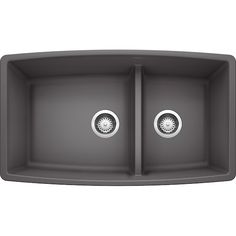 the double bowl kitchen sink is shown in grey